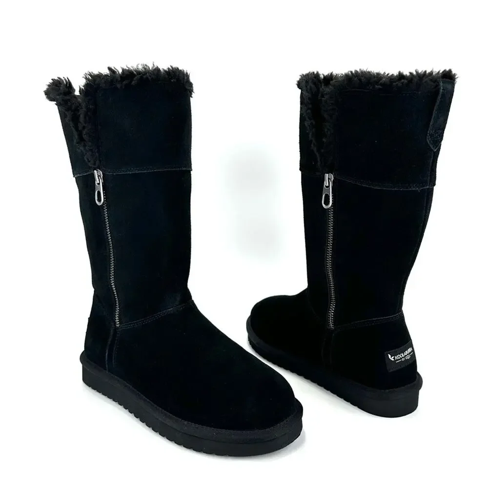Koolaburra By Ugg Black Winter Boot Size 7 Suede Wool Lining Foldable Tall/Short